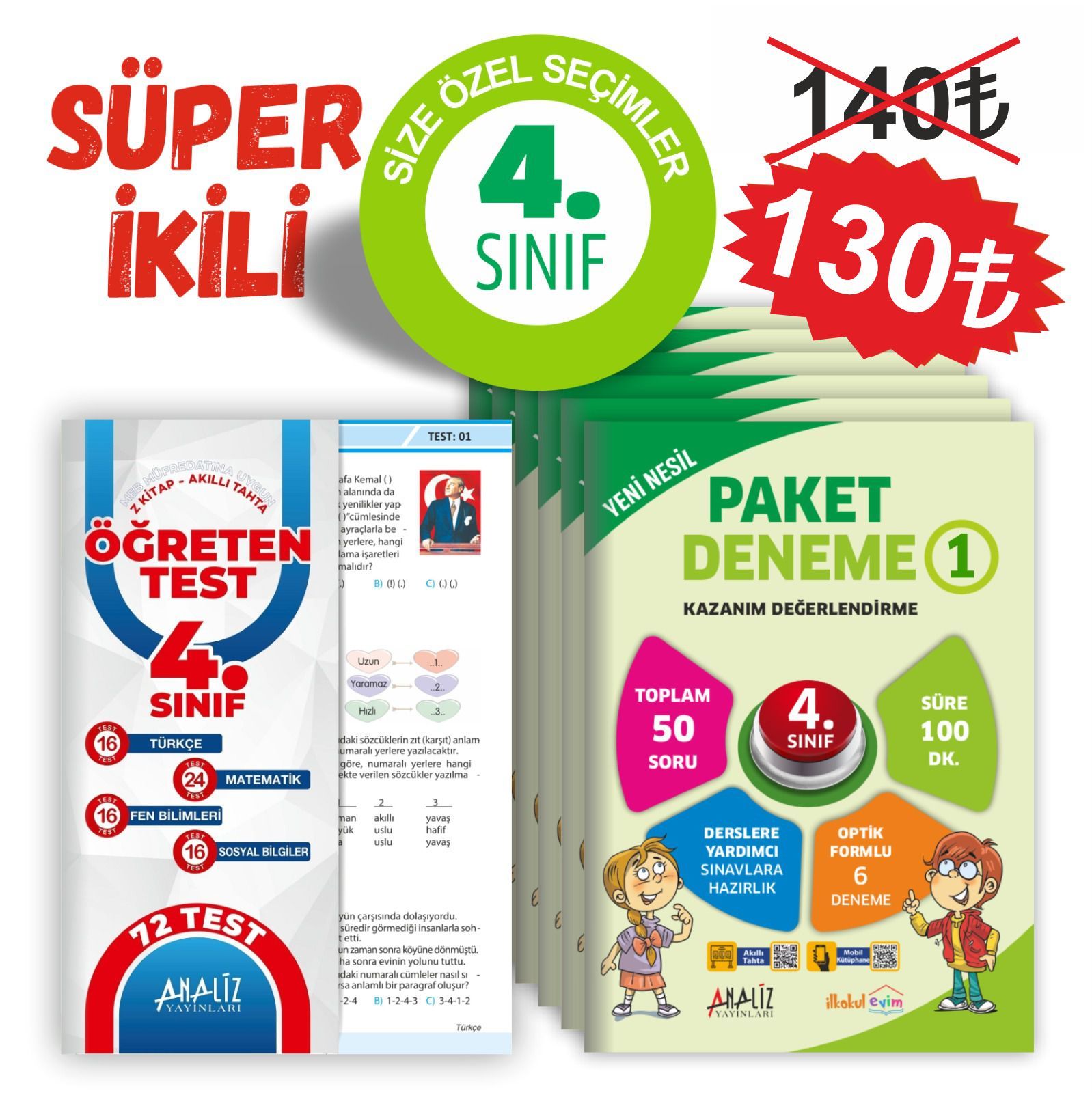 ANALİZ 4.SINIF SÜPER 2'Lİ  (6'LI PAKET DENEME+YAPRAK TEST)