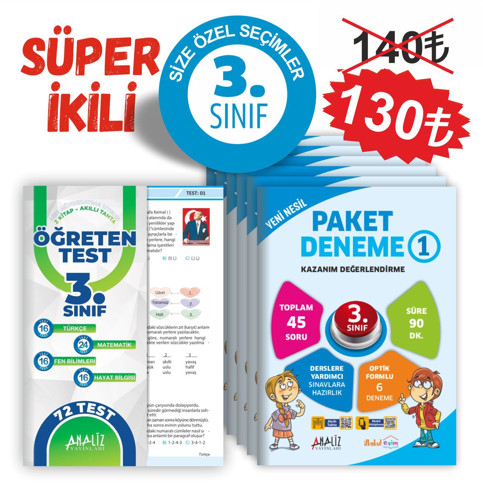 ANALİZ 3.SINIF SÜPER 2'Lİ  (6'LI PAKET DENEME+YAPRAK TEST)
